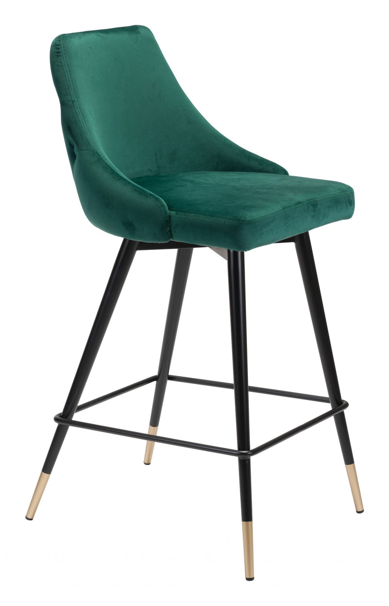 36" Green And Black Steel Low Back Counter Height Bar Chair With Footrest By Homeroots | Bar Stools | Modishstore