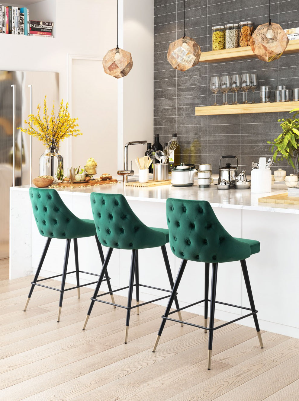 36" Green And Black Steel Low Back Counter Height Bar Chair With Footrest By Homeroots | Bar Stools | Modishstore - 6