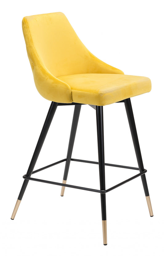 36" Yellow And Black Steel Low Back Counter Height Bar Chair With Footrest By Homeroots