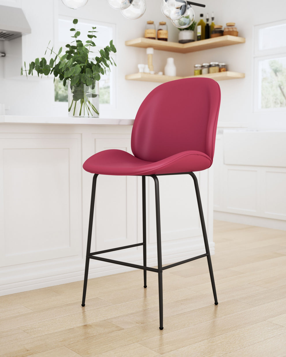 42" Red And Black Steel Low Back Counter Height Bar Chair With Footrest By Homeroots | Bar Stools | Modishstore - 5