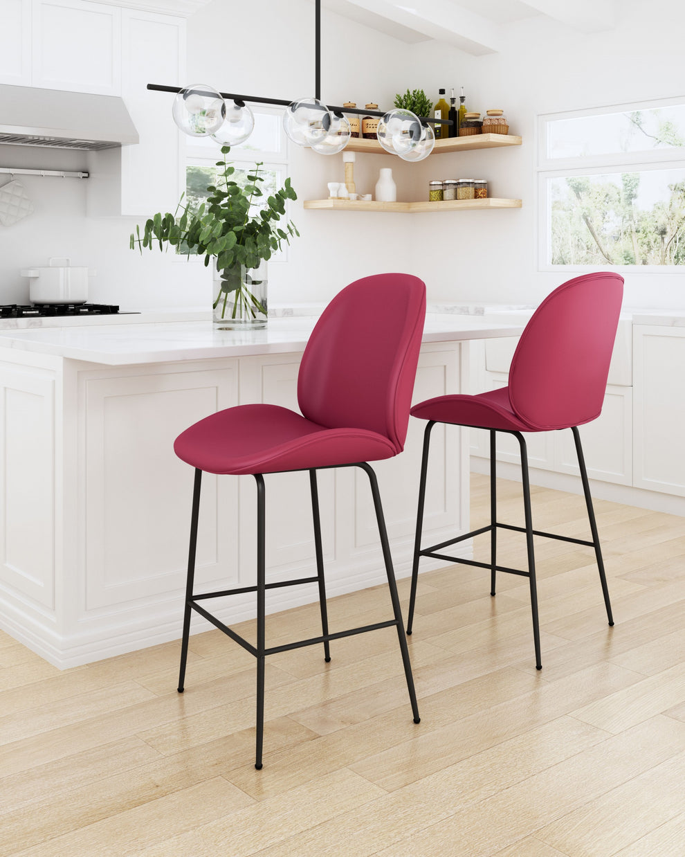 42" Red And Black Steel Low Back Counter Height Bar Chair With Footrest By Homeroots | Bar Stools | Modishstore - 6