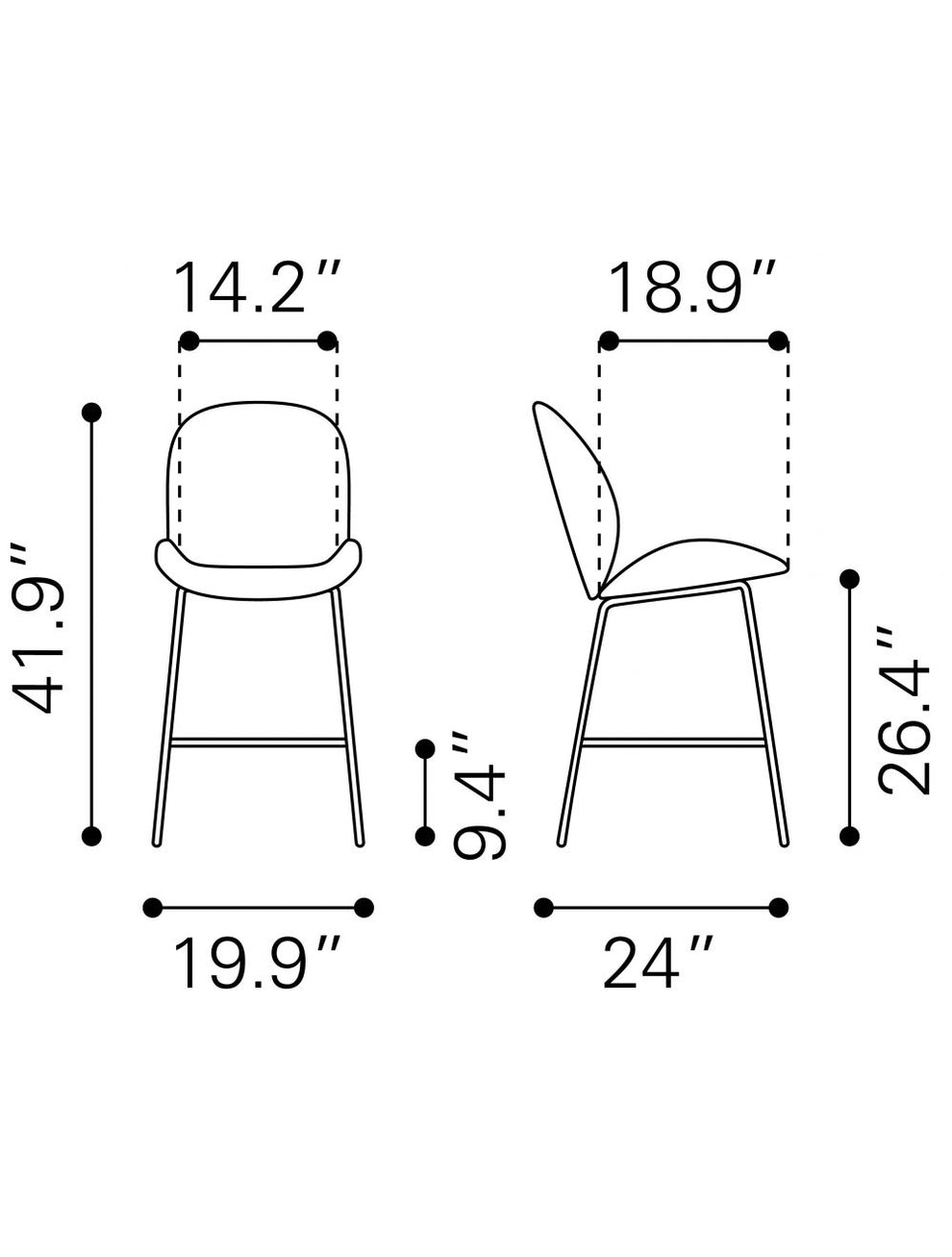 42" Green And Black Steel Low Back Counter Height Bar Chair With Footrest By Homeroots | Bar Stools | Modishstore - 9