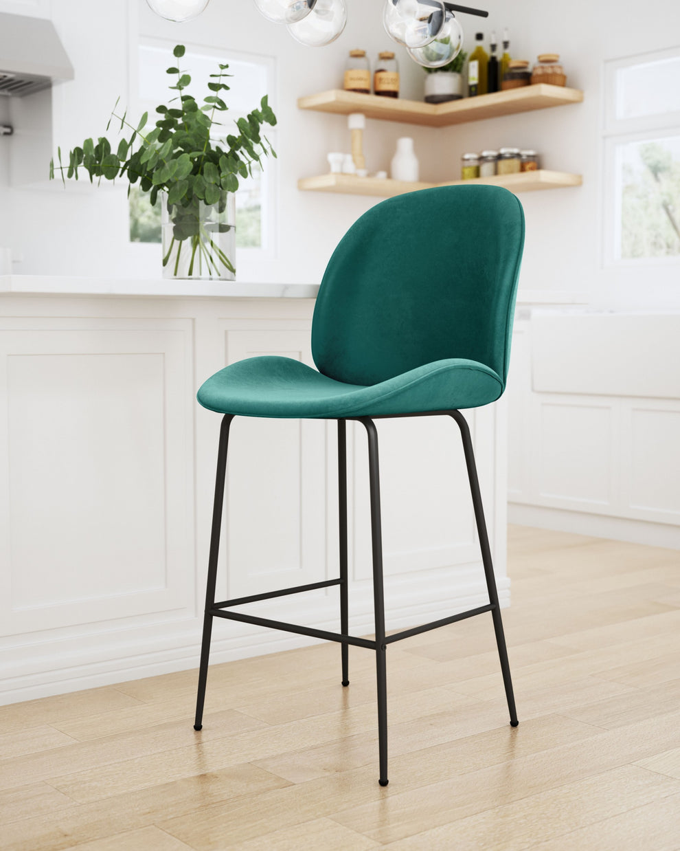 42" Green And Black Steel Low Back Counter Height Bar Chair With Footrest By Homeroots | Bar Stools | Modishstore - 6