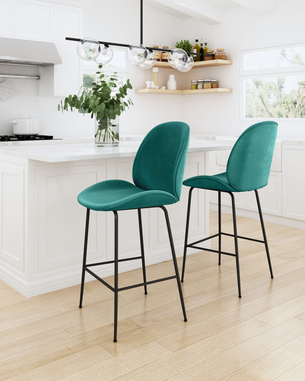 42" Green And Black Steel Low Back Counter Height Bar Chair With Footrest By Homeroots | Bar Stools | Modishstore - 7