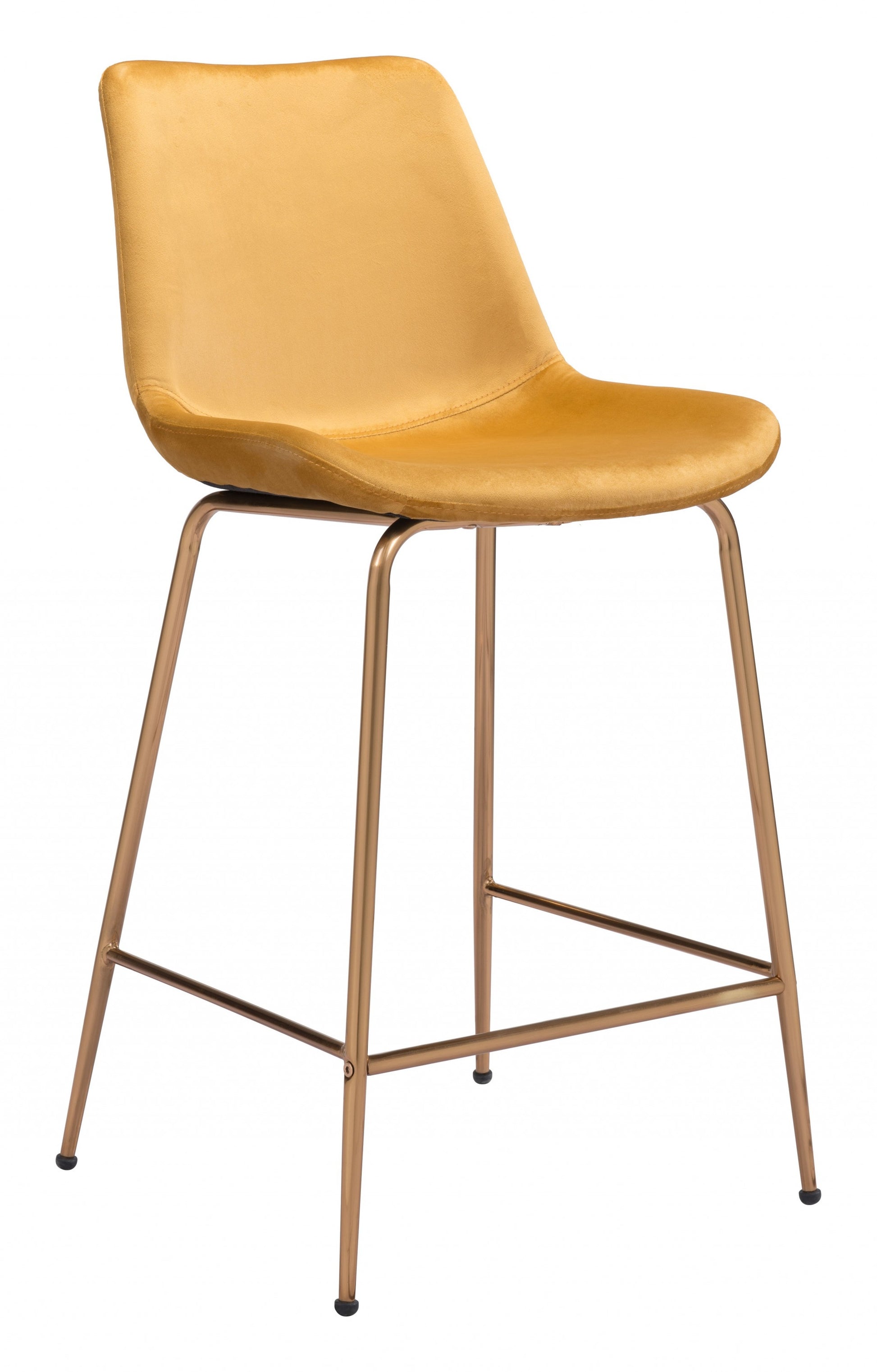 39" Yellow Velvet And Gold Low Back Counter Height Bar Chair With Footrest By Homeroots | Bar Stools | Modishstore
