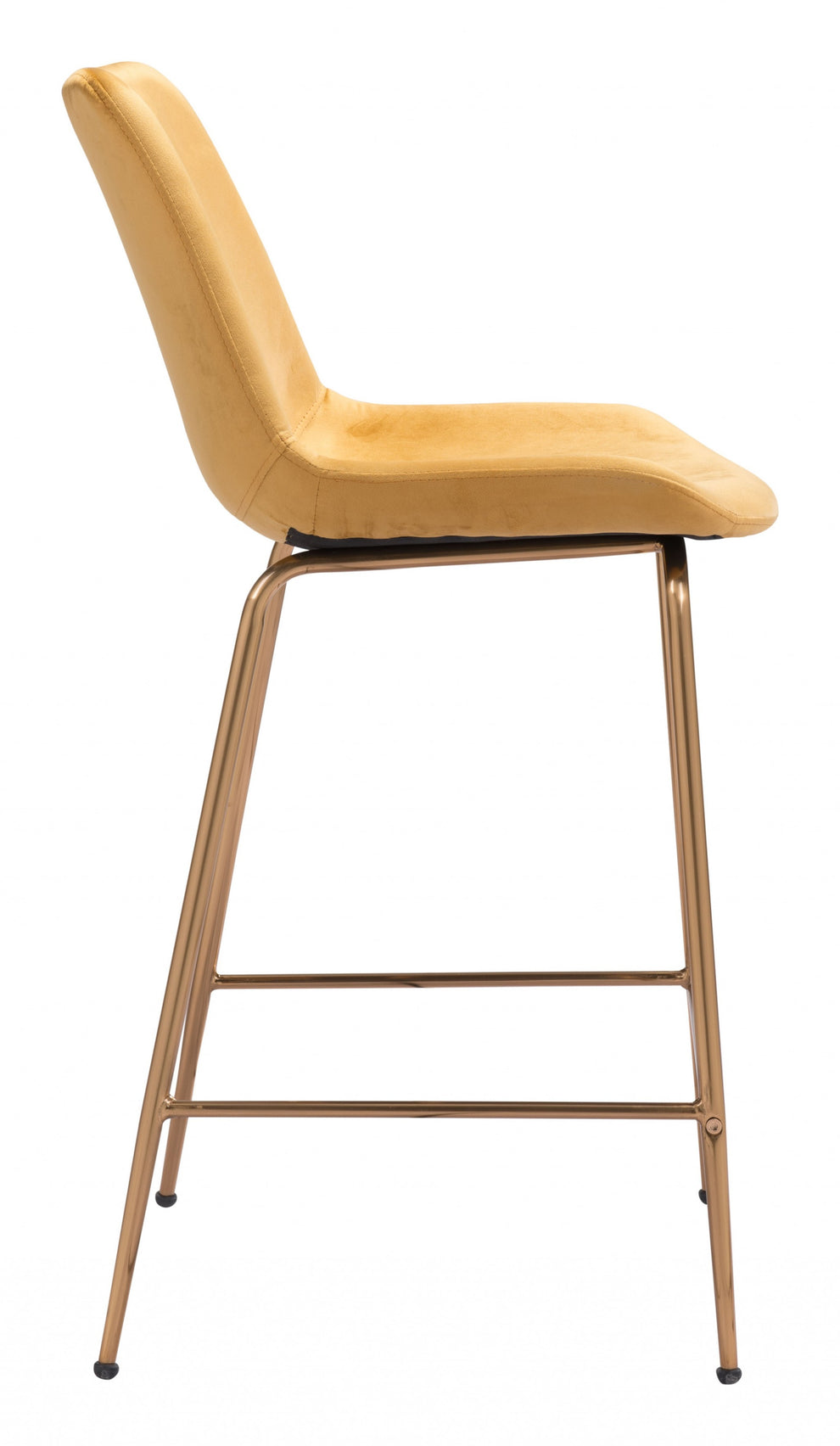 39" Yellow Velvet And Gold Low Back Counter Height Bar Chair With Footrest By Homeroots | Bar Stools | Modishstore - 3