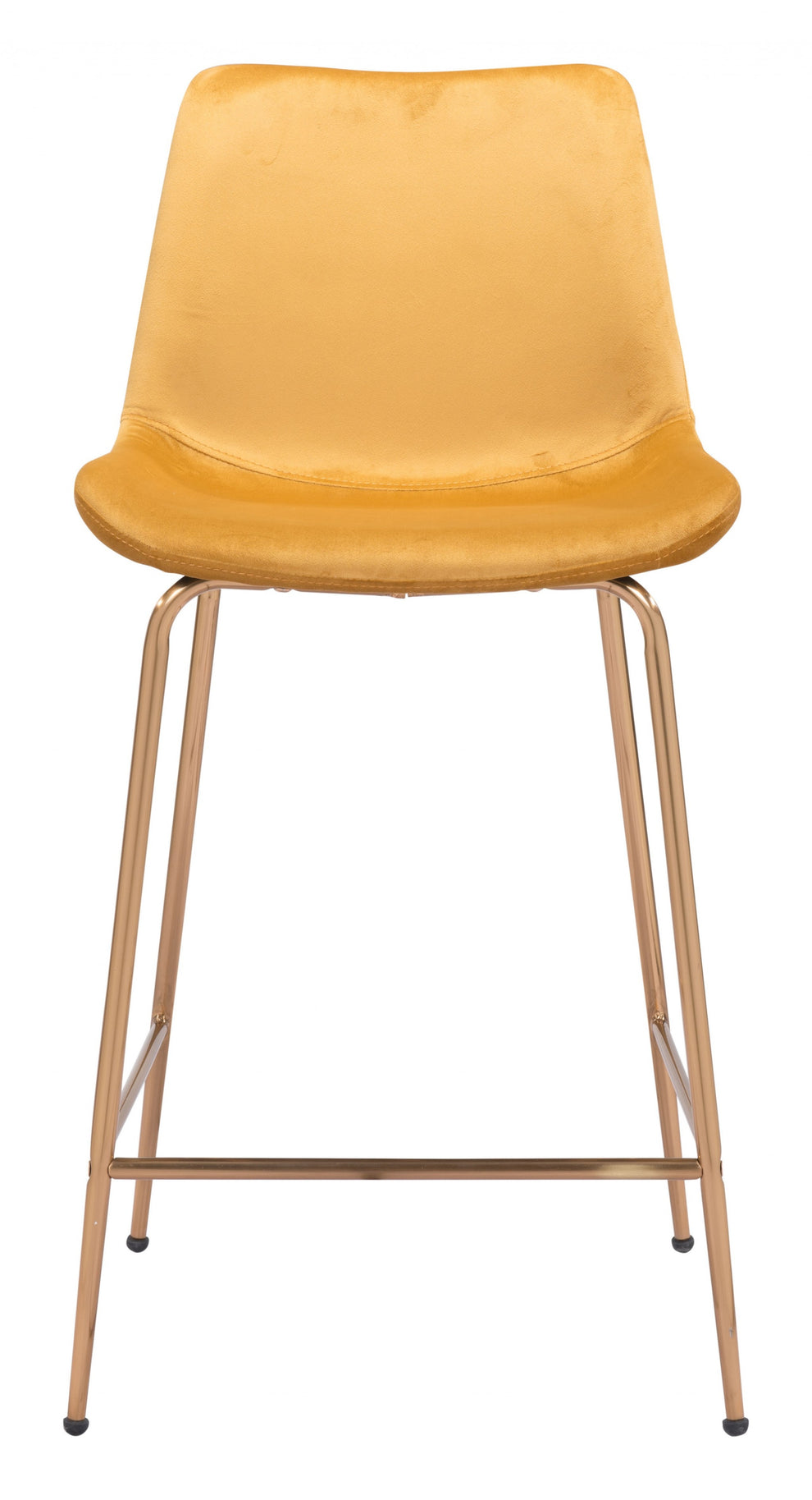 39" Yellow Velvet And Gold Low Back Counter Height Bar Chair With Footrest By Homeroots | Bar Stools | Modishstore - 4