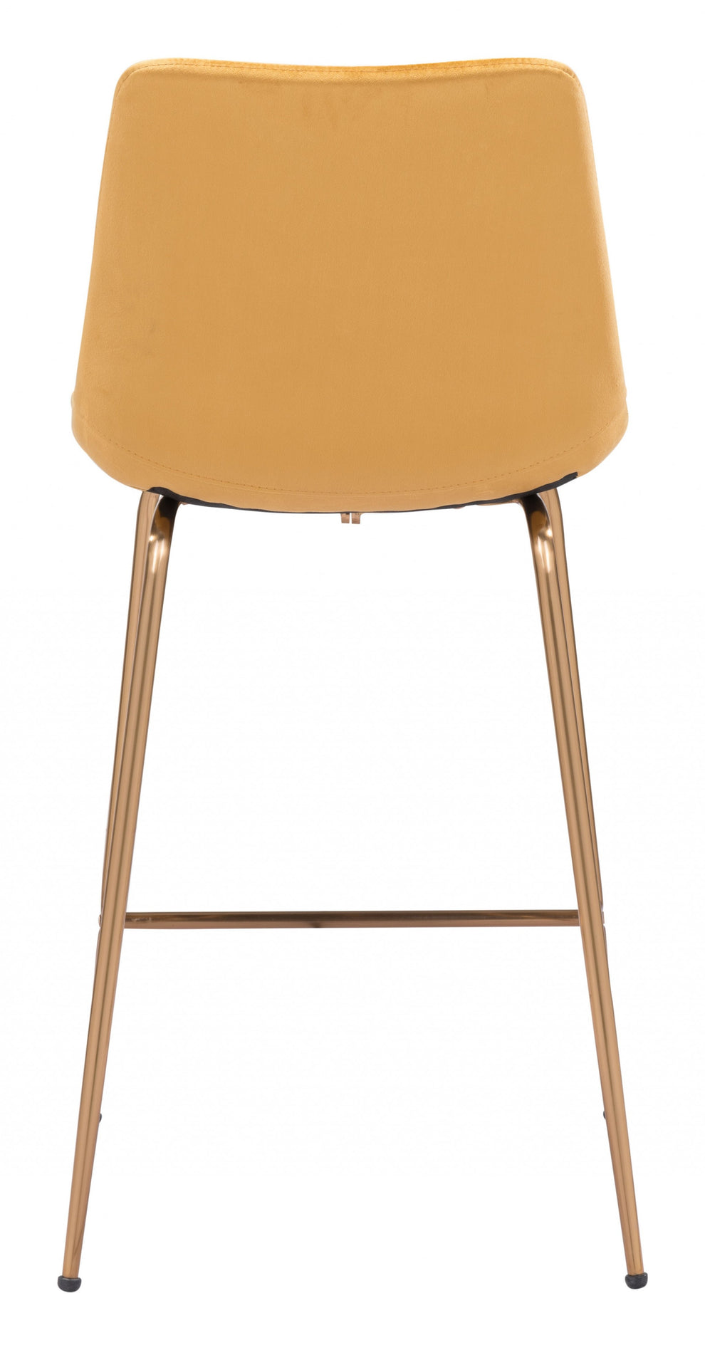 39" Yellow Velvet And Gold Low Back Counter Height Bar Chair With Footrest By Homeroots | Bar Stools | Modishstore - 5