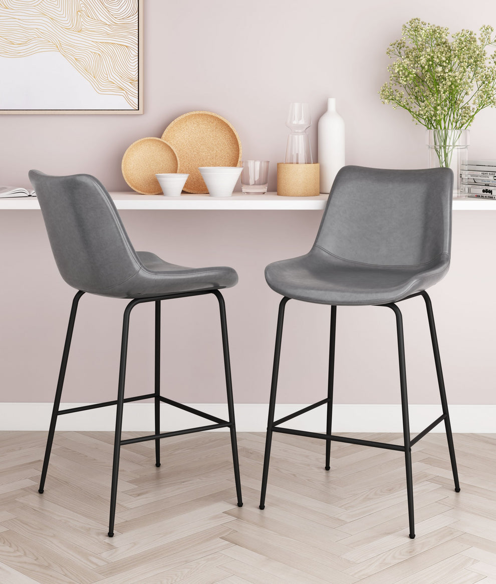 39" Gray And Black Steel Low Back Counter Height Bar Chair With Footrest By Homeroots | Bar Stools | Modishstore - 6