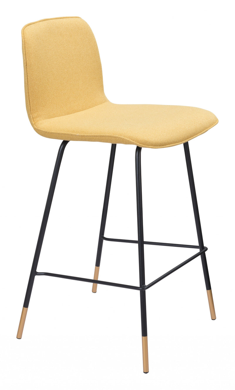 37" Yellow Upholstery and Black Steel Counter Height Bar Chair With Footrest By Homeroots | Bar Stools | Modishstore