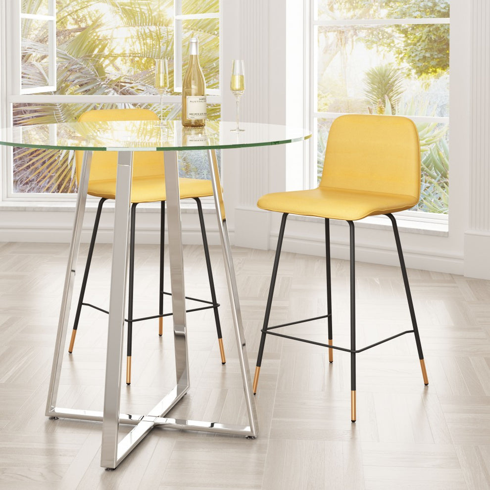37" Yellow Upholstery and Black Steel Counter Height Bar Chair With Footrest By Homeroots | Bar Stools | Modishstore - 8