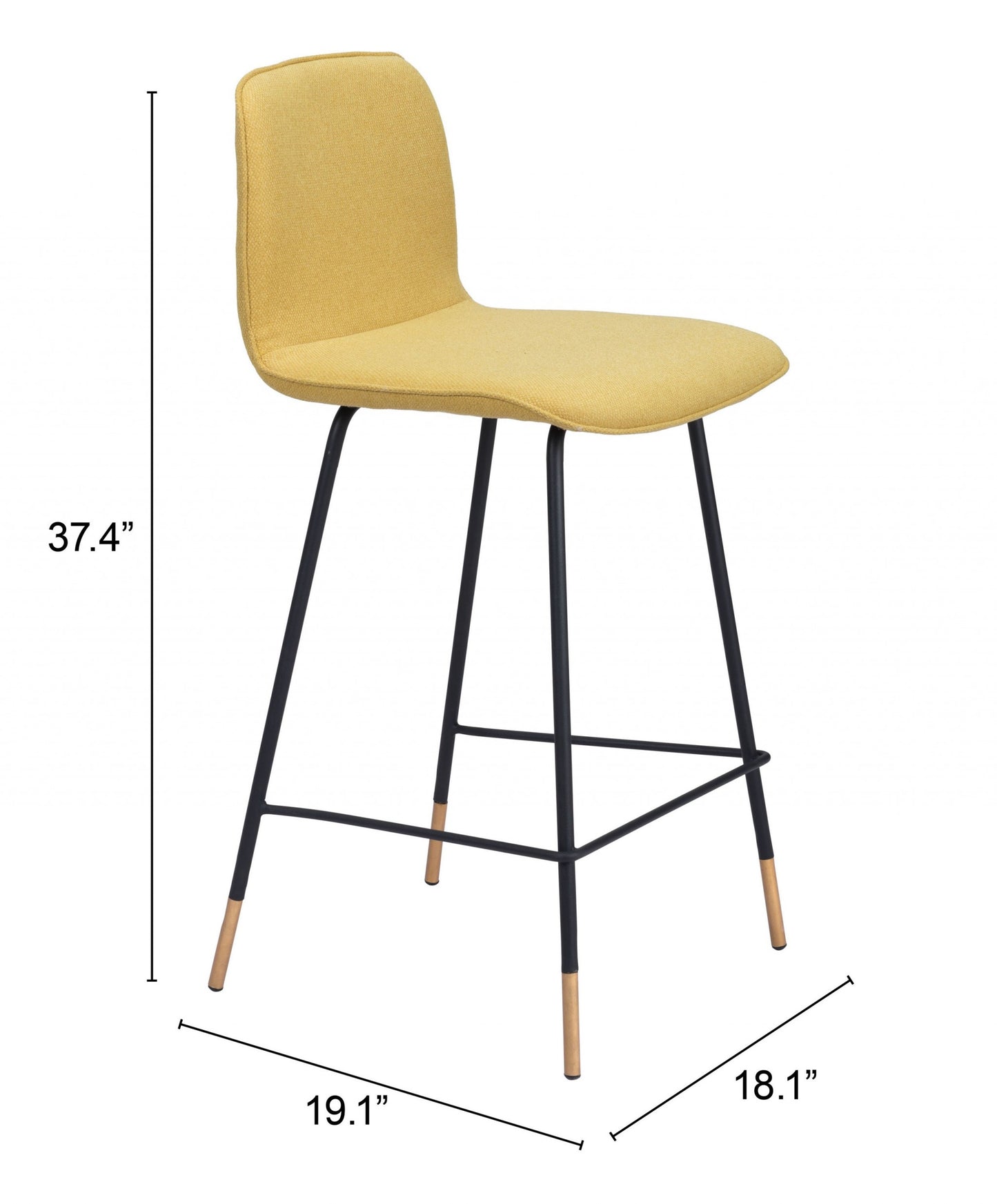 37" Yellow Upholstery and Black Steel Counter Height Bar Chair With Footrest By Homeroots | Bar Stools | Modishstore - 9