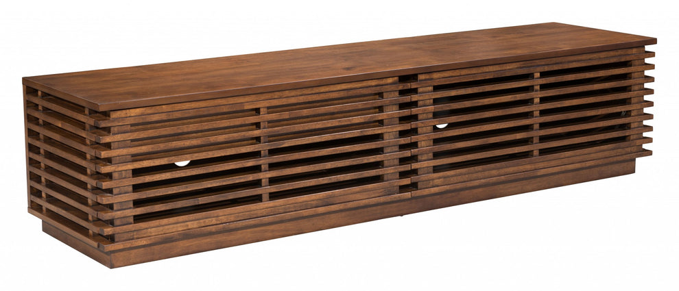 71" Walnut Modern Retro Grooves TV Media Center By Homeroots | TV Stands | Modishstore - 2