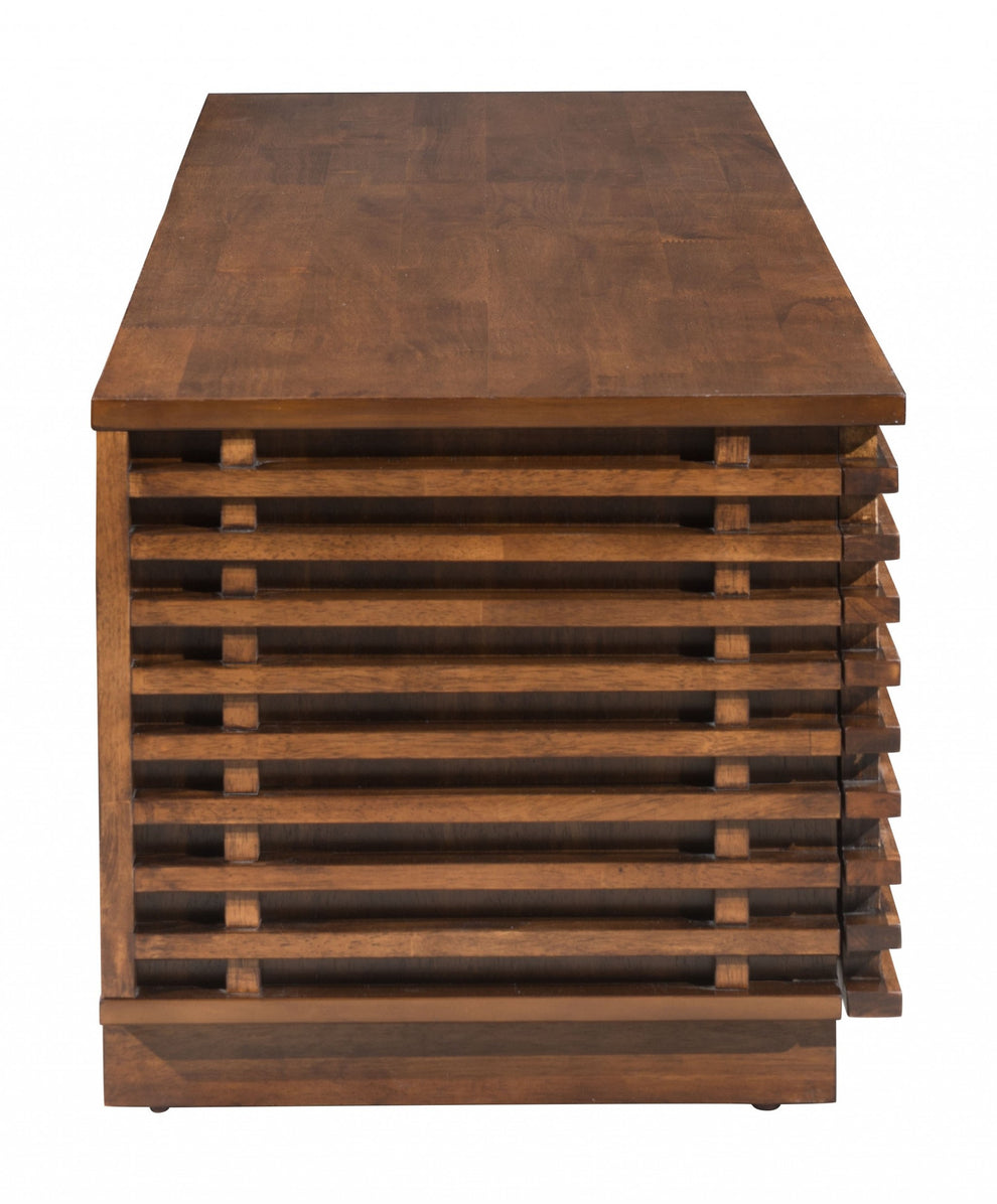 71" Walnut Modern Retro Grooves TV Media Center By Homeroots | TV Stands | Modishstore - 3