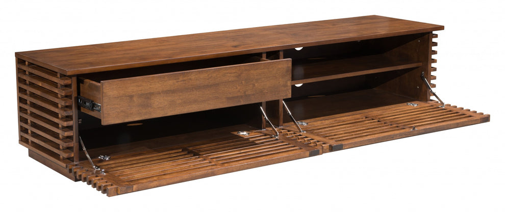 71" Walnut Modern Retro Grooves TV Media Center By Homeroots | TV Stands | Modishstore - 5