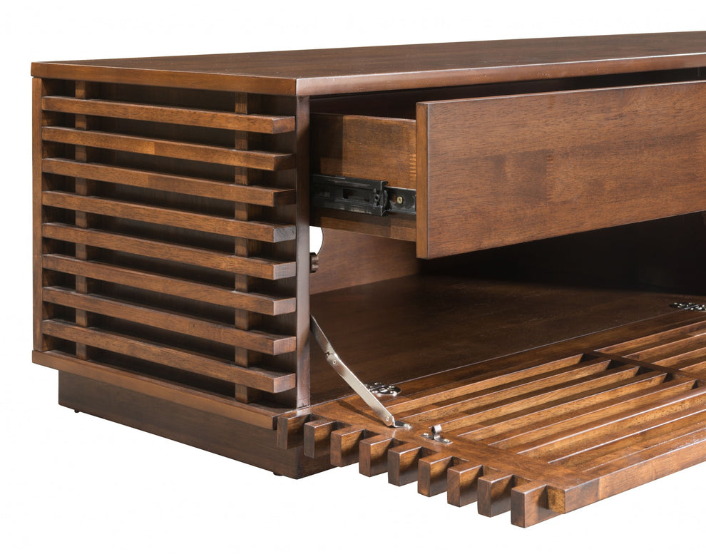 71" Walnut Modern Retro Grooves TV Media Center By Homeroots | TV Stands | Modishstore - 8