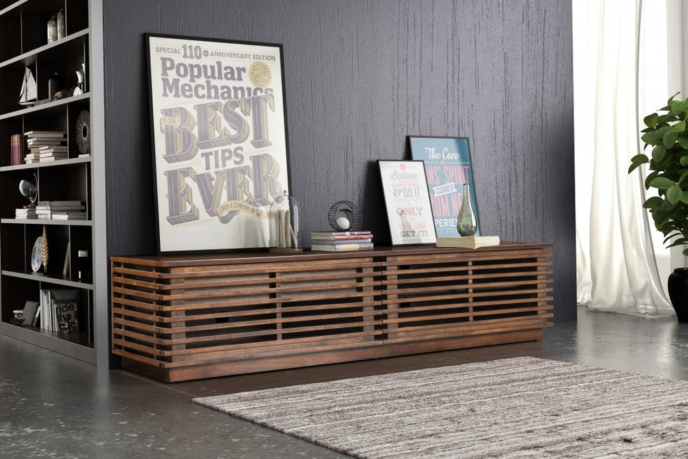 71" Walnut Modern Retro Grooves TV Media Center By Homeroots | TV Stands | Modishstore - 9