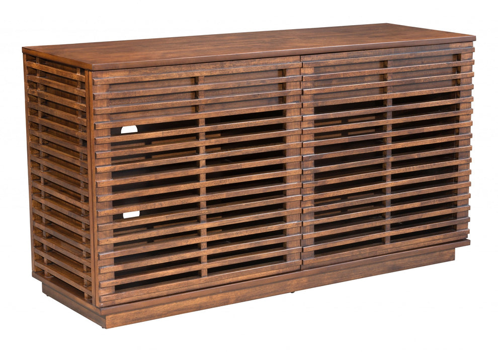 54" Walnut Modern Retro Grooves TV Media Center By Homeroots | TV Stands | Modishstore - 2