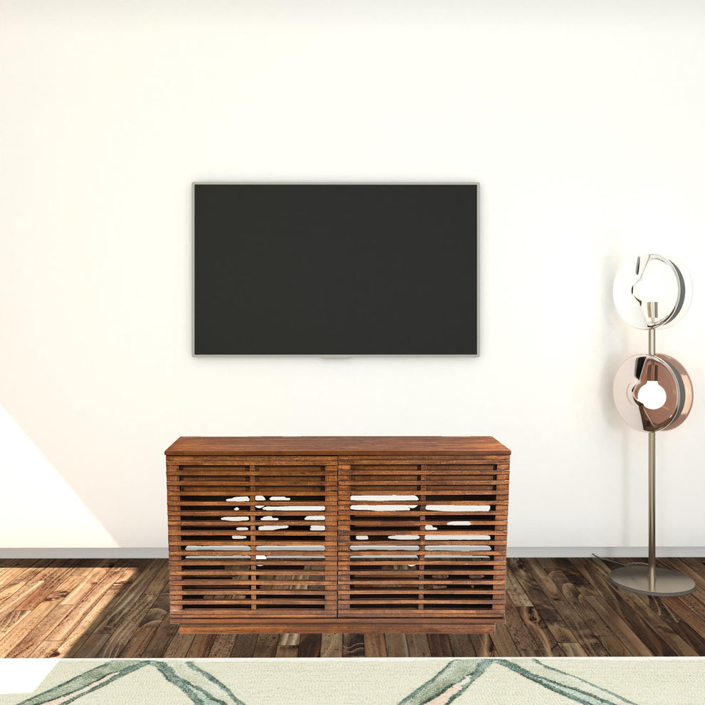 54" Walnut Modern Retro Grooves TV Media Center By Homeroots | TV Stands | Modishstore - 6