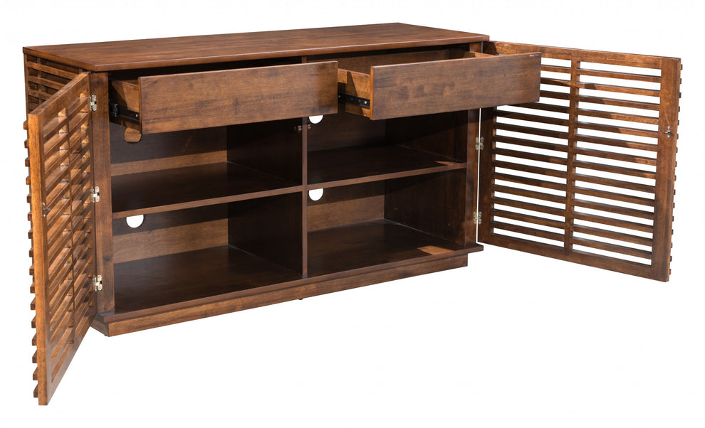 54" Walnut Modern Retro Grooves TV Media Center By Homeroots | TV Stands | Modishstore - 5