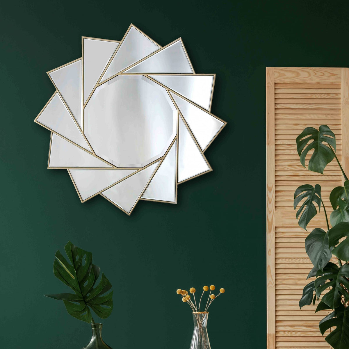 Gold Trimmed Pinwheel Wall Mirror By Homeroots | Mirrors | Modishstore