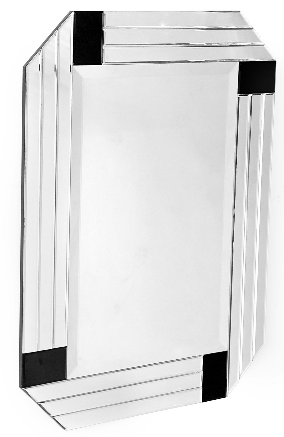 Silver Round Mirror with Black Corners By Homeroots | Mirrors | Modishstore - 4
