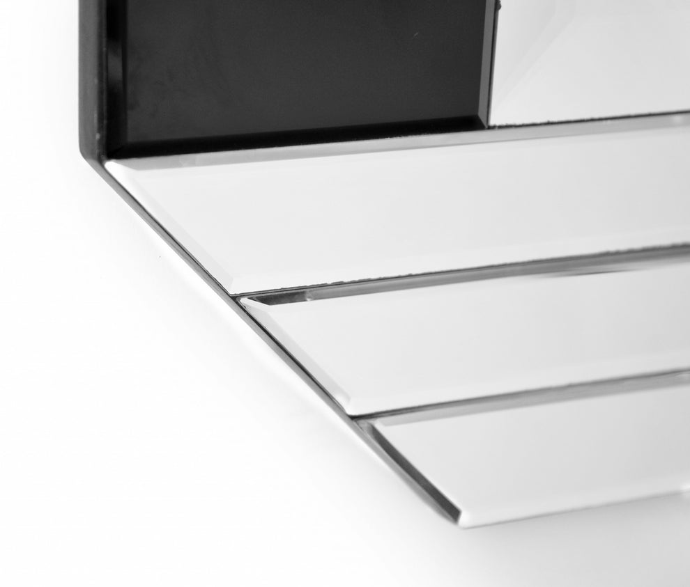 Silver Round Mirror with Black Corners By Homeroots | Mirrors | Modishstore - 6