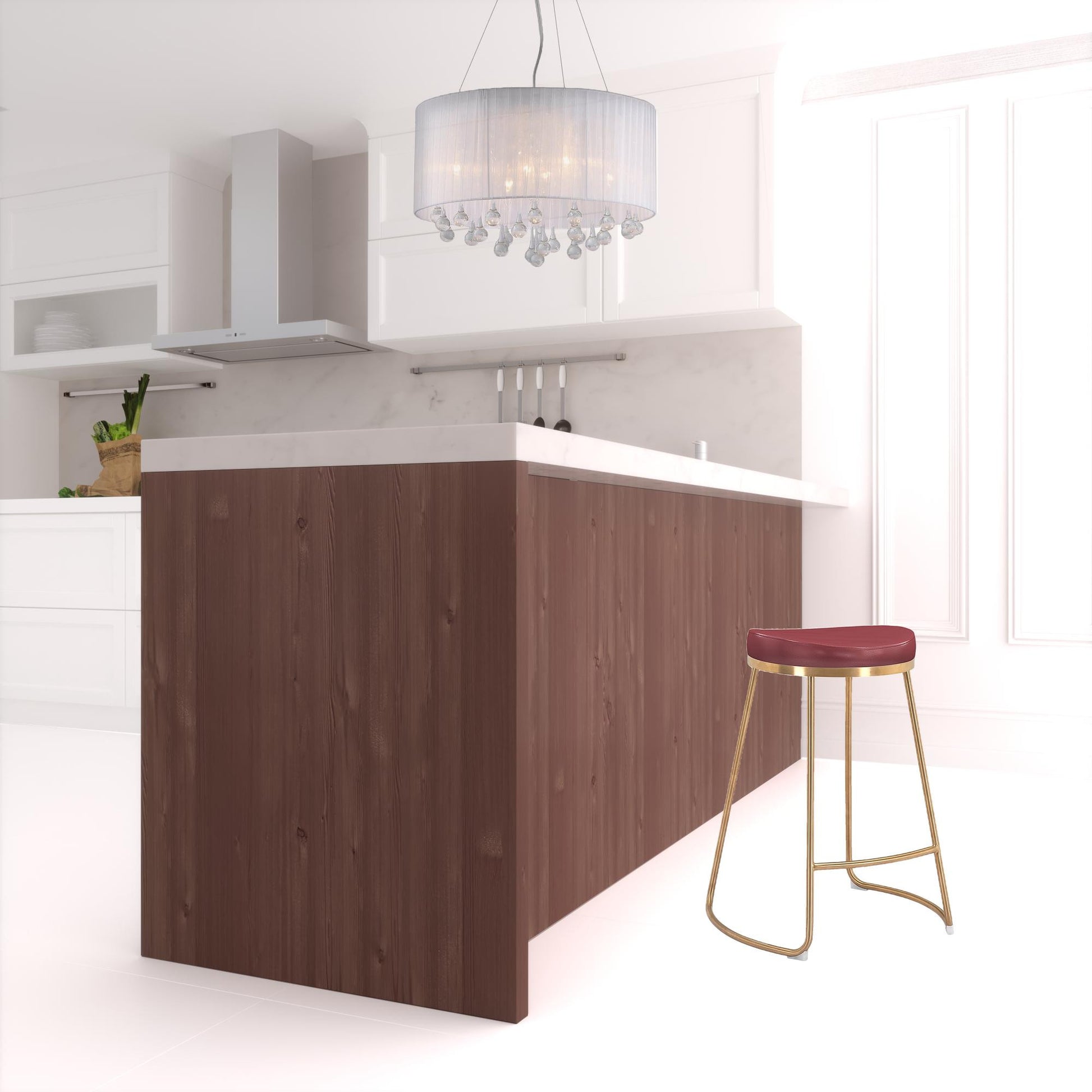 Set of Two " Red and Gold Faux Leather and Stainless Steel Backless Counter Height Bar Chairs with Footrest By Homeroots | Bar Stools | Modishstore - 6