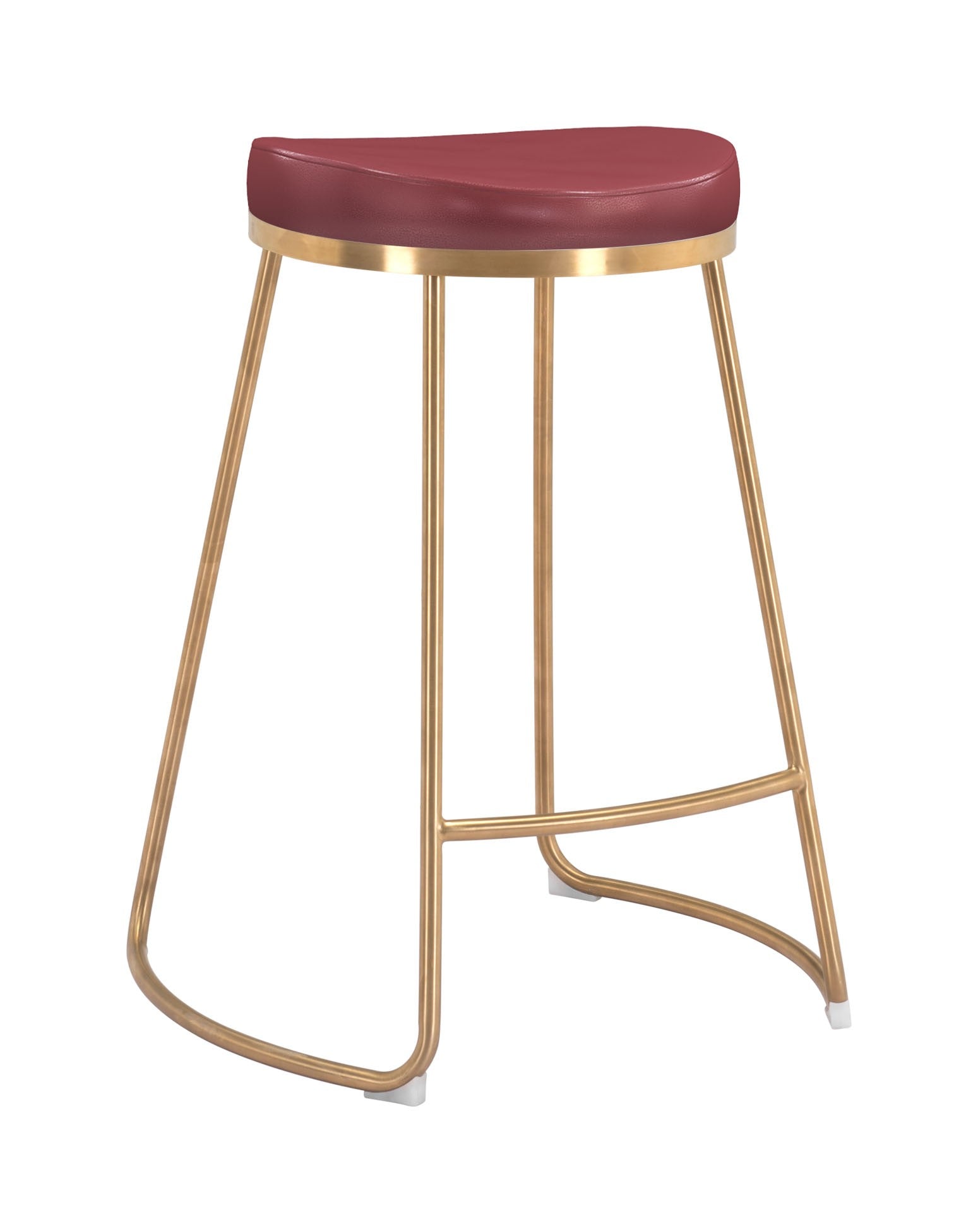 Set of Two " Red and Gold Faux Leather and Stainless Steel Backless Counter Height Bar Chairs with Footrest By Homeroots | Bar Stools | Modishstore