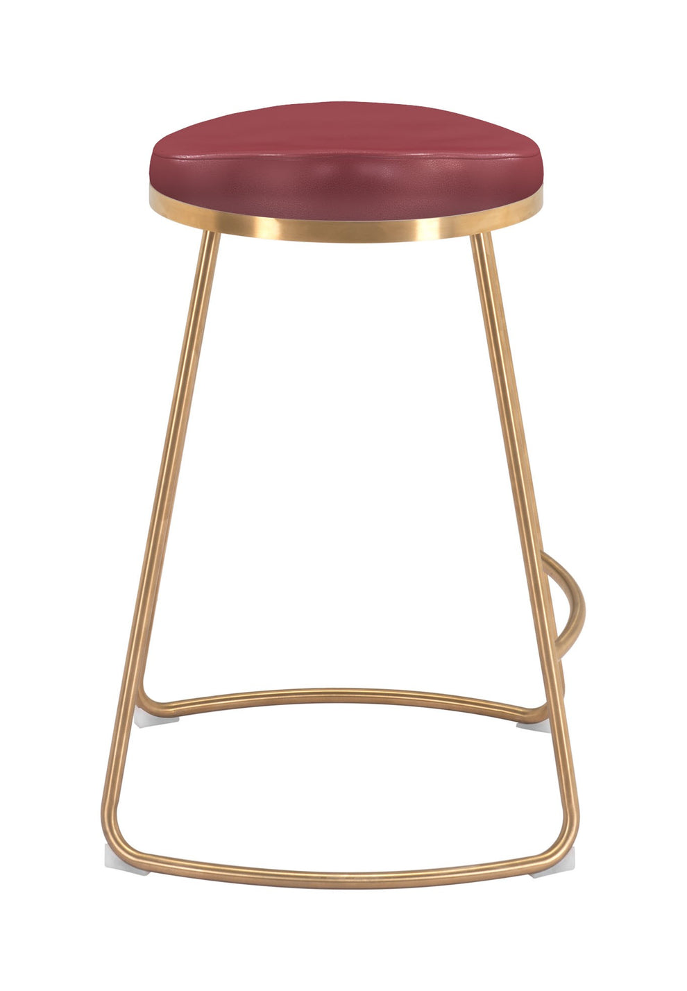 Set of Two " Red and Gold Faux Leather and Stainless Steel Backless Counter Height Bar Chairs with Footrest By Homeroots | Bar Stools | Modishstore - 2
