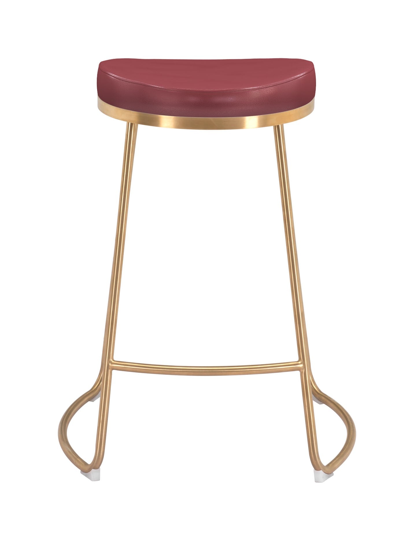 Set of Two " Red and Gold Faux Leather and Stainless Steel Backless Counter Height Bar Chairs with Footrest By Homeroots