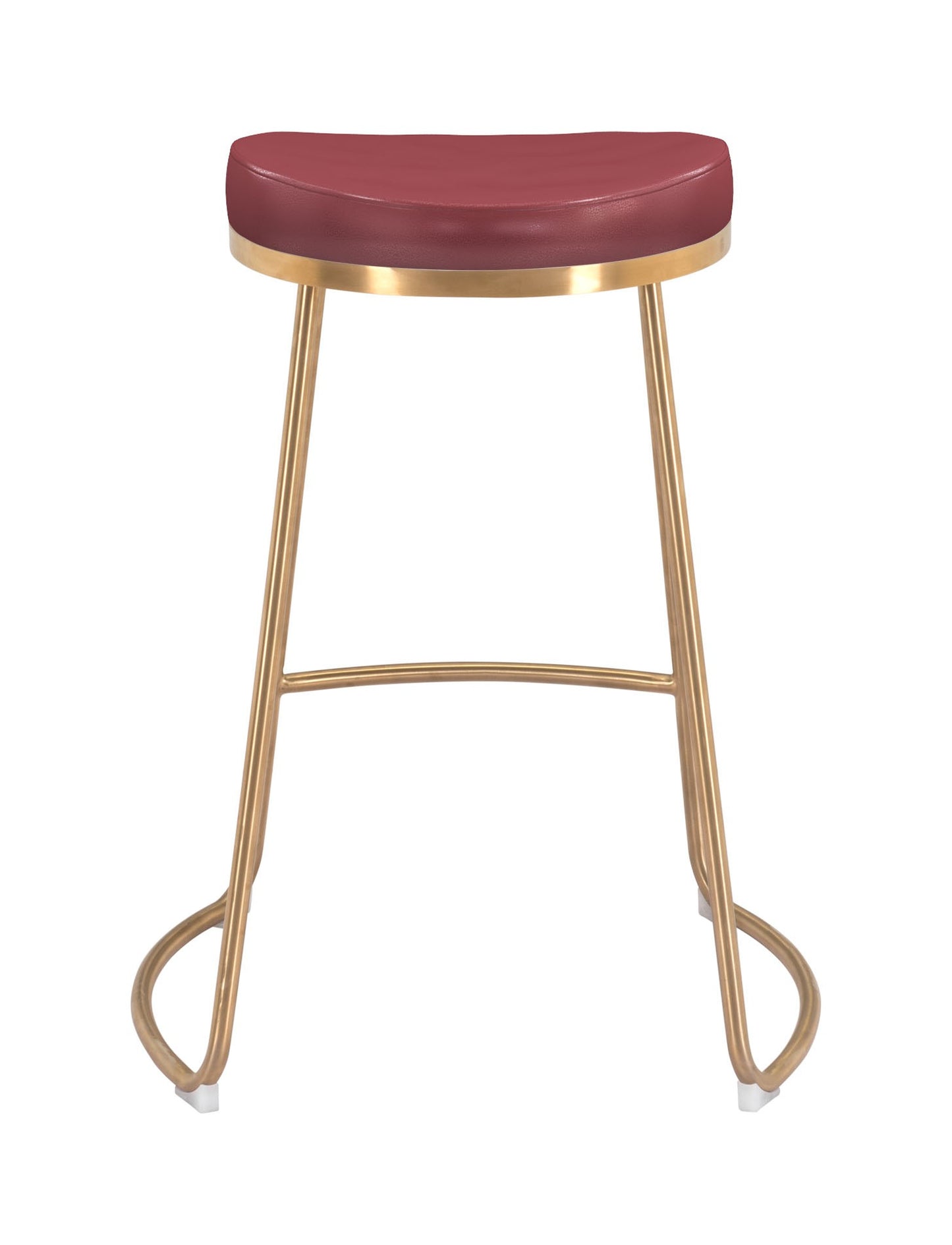 Set of Two " Red and Gold Faux Leather and Stainless Steel Backless Counter Height Bar Chairs with Footrest By Homeroots | Bar Stools | Modishstore - 4