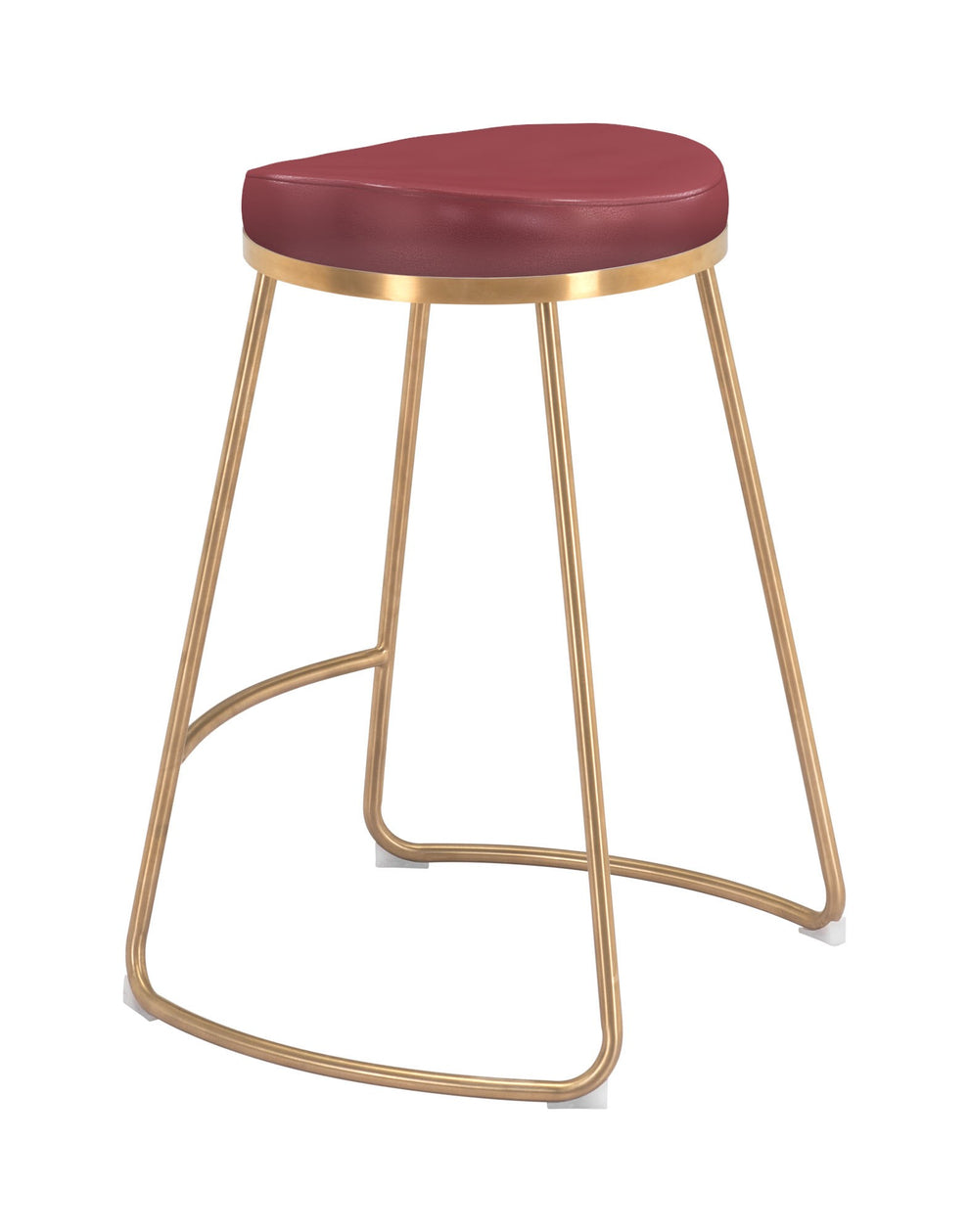 Set of Two " Red and Gold Faux Leather and Stainless Steel Backless Counter Height Bar Chairs with Footrest By Homeroots | Bar Stools | Modishstore - 5