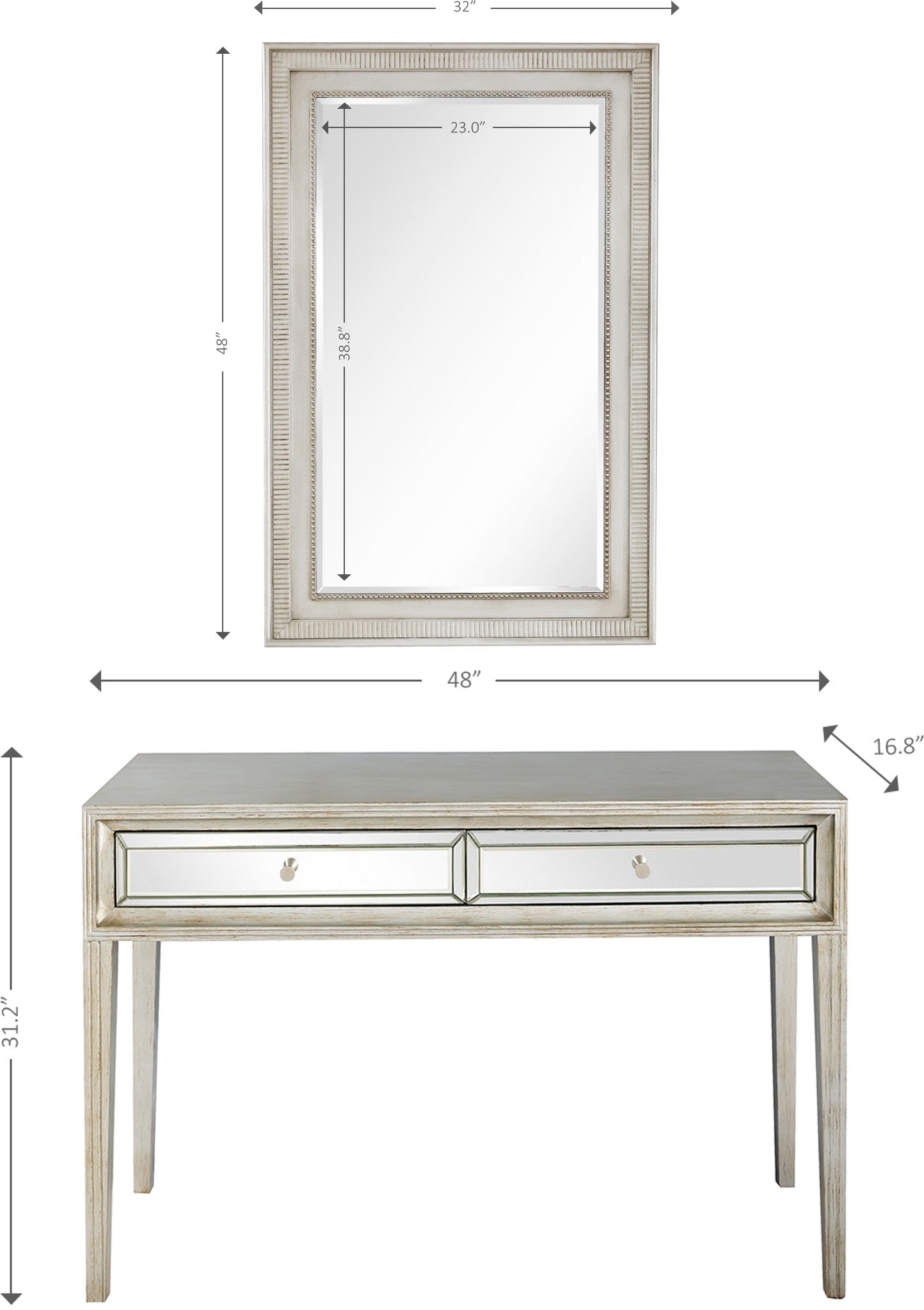 Antiqued Silver Finish Mirror and Console Table By Homeroots | Console Tables | Modishstore - 9
