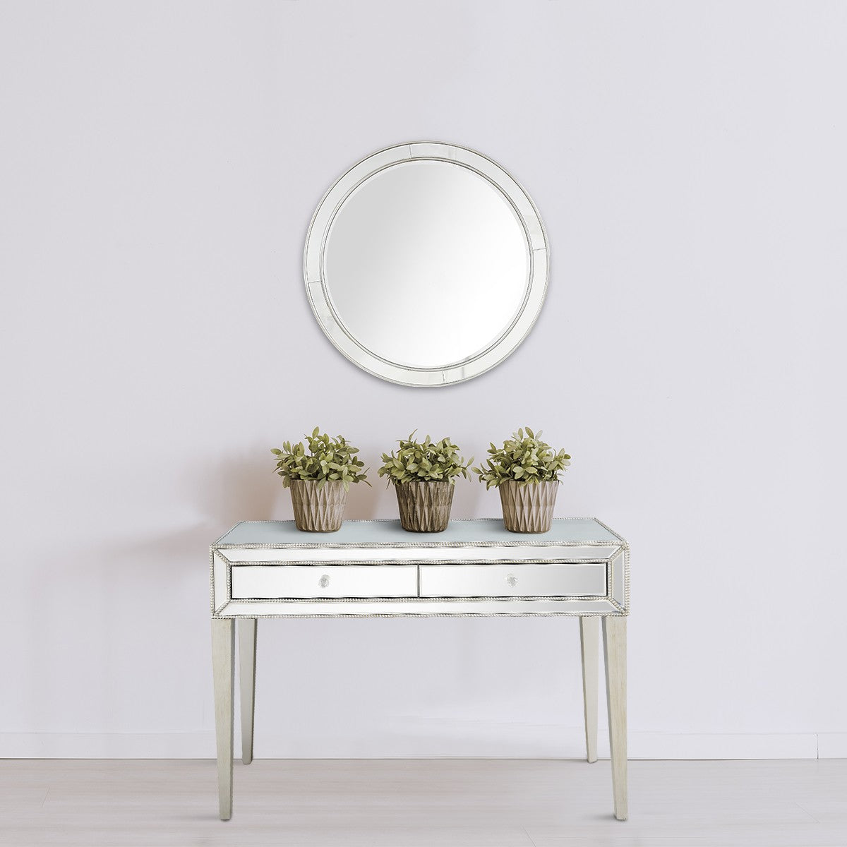 Silver Beaded Mirror and Console Table By Homeroots
