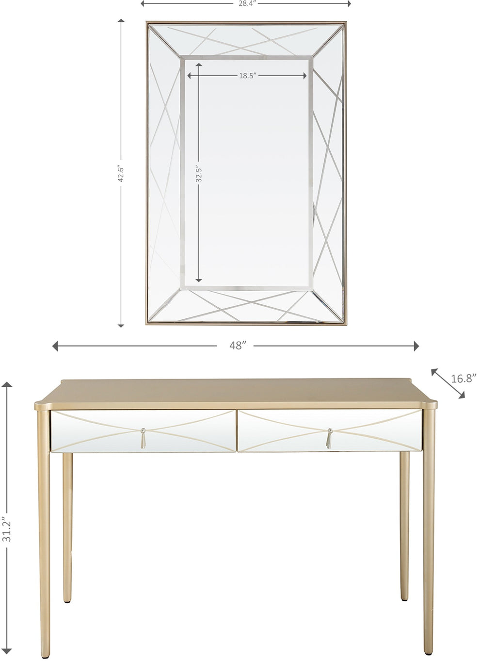 Champagne Finish Mirror and Console Table By Homeroots - 396817 | Console Tables | Modishstore - 3