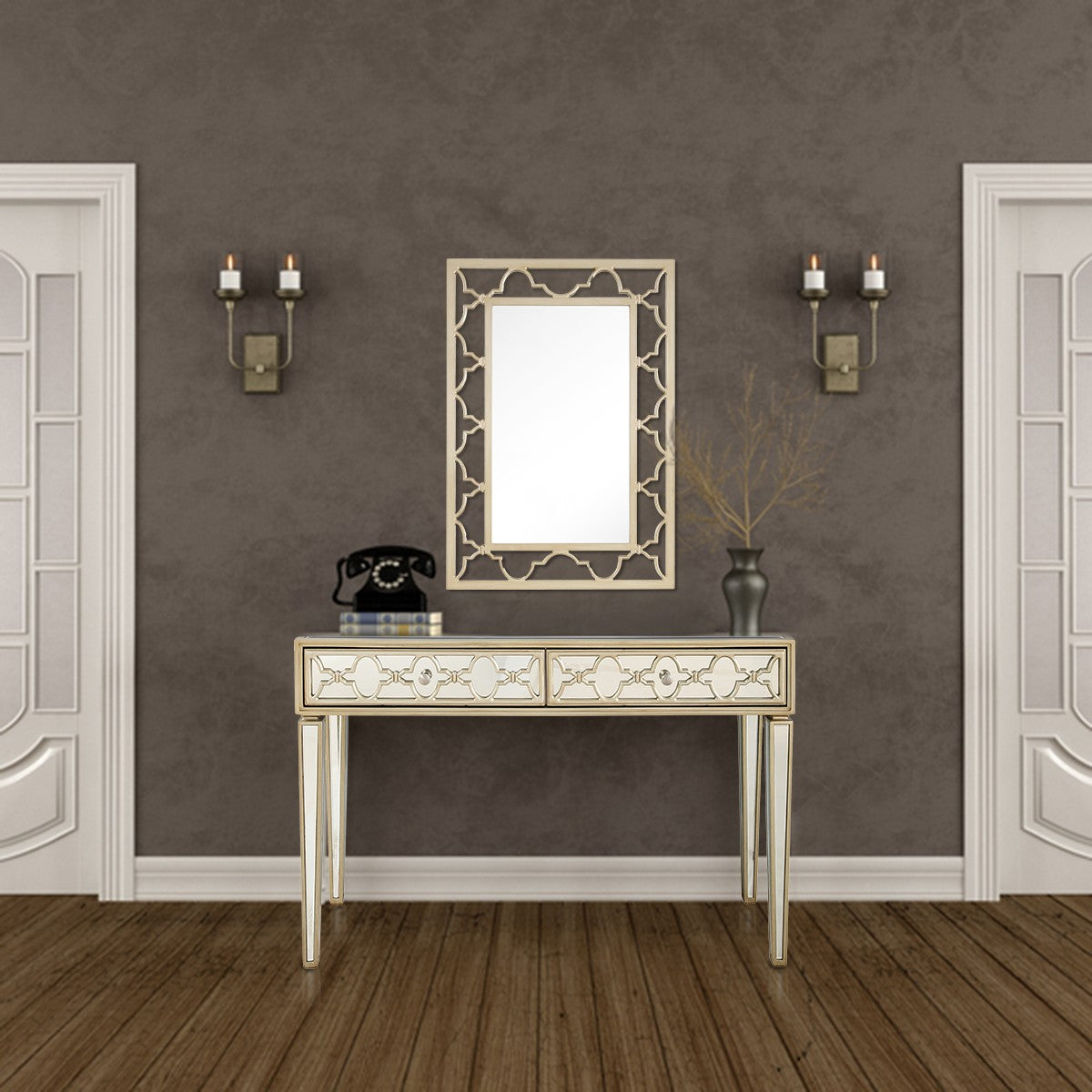 Champagne Glass Mirror Console Table By Homeroots | Console Tables | Modishstore