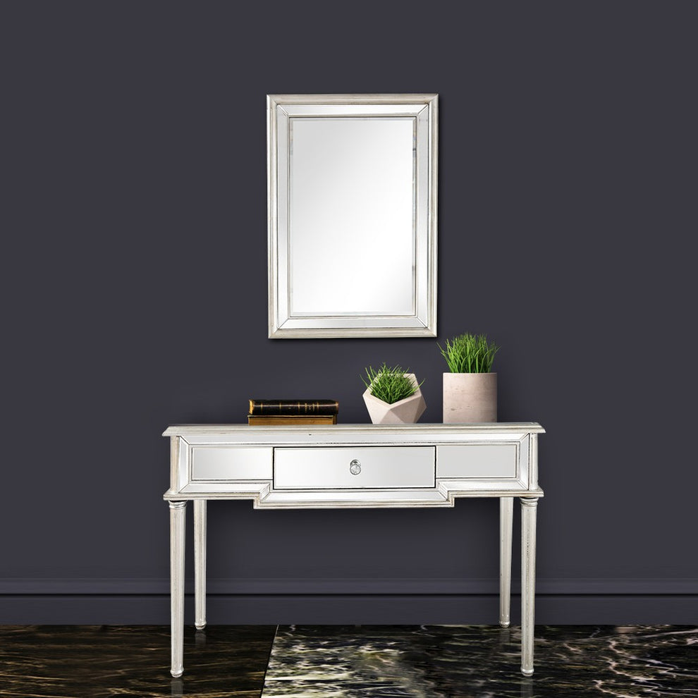 Silver Leaf Antiqued Mirror and Console Table By Homeroots | Console Tables | Modishstore - 7