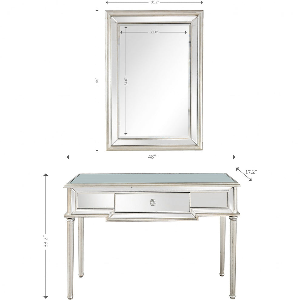 Silver Leaf Antiqued Mirror and Console Table By Homeroots | Console Tables | Modishstore - 8