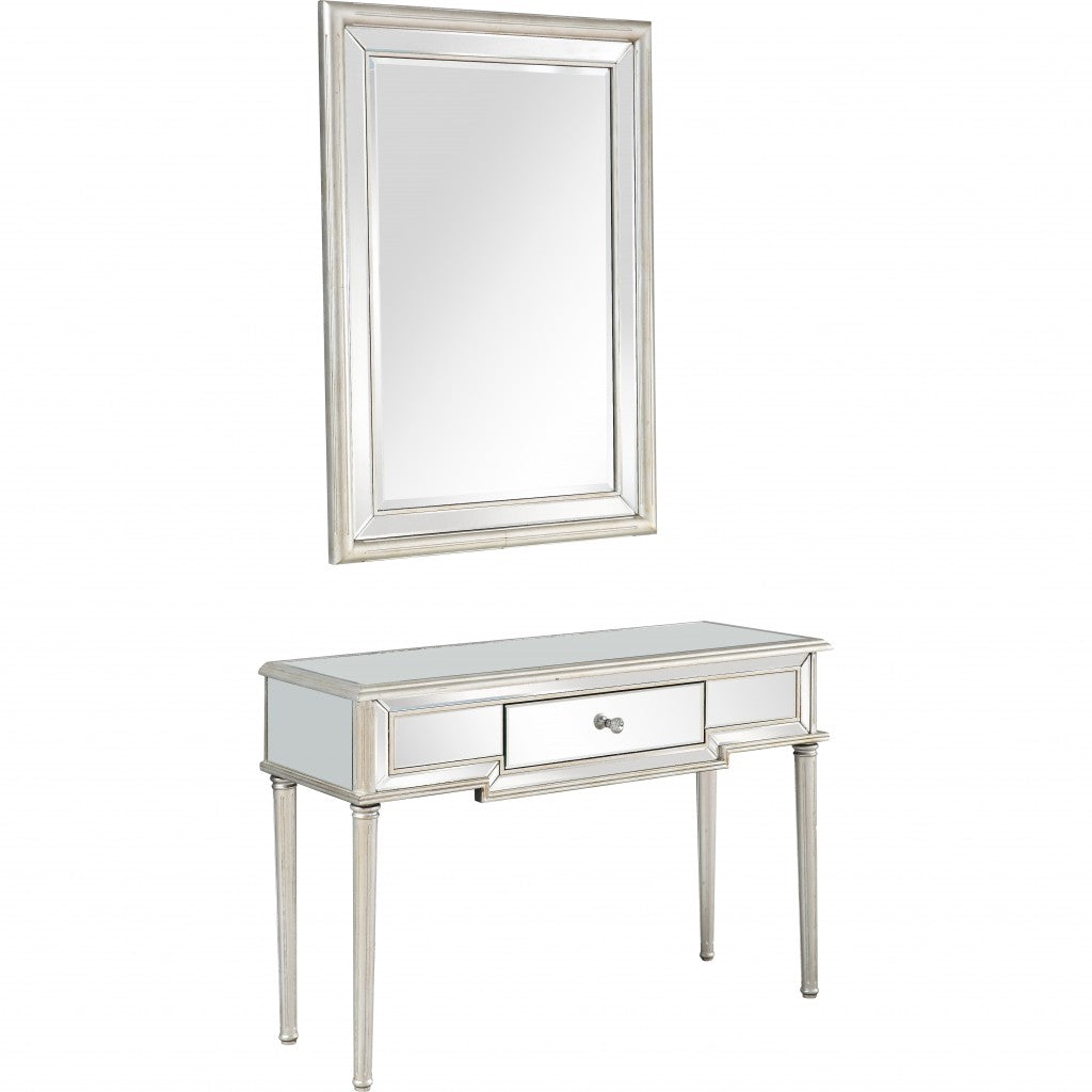 Silver Leaf Antiqued Mirror and Console Table By Homeroots | Console Tables | Modishstore - 2
