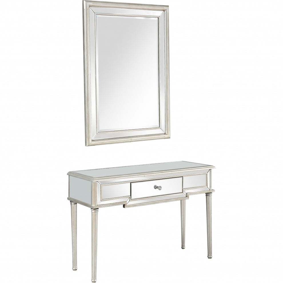 Silver Leaf Antiqued Mirror and Console Table By Homeroots | Console Tables | Modishstore - 2