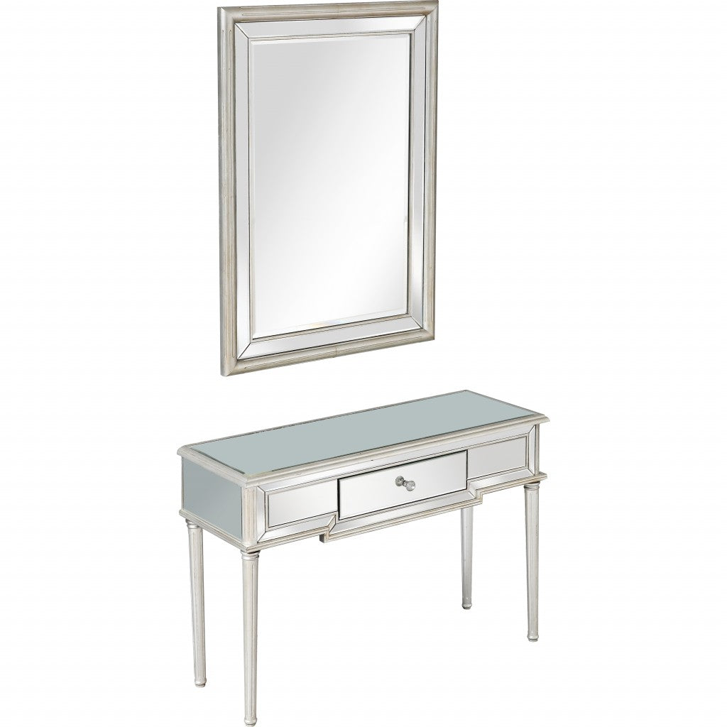 Silver Leaf Antiqued Mirror and Console Table By Homeroots | Console Tables | Modishstore - 3