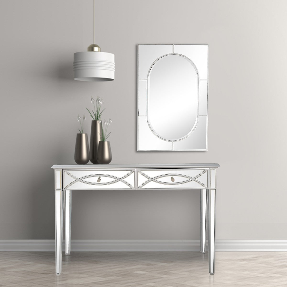 Silver Glass Mirror and Console Table By Homeroots