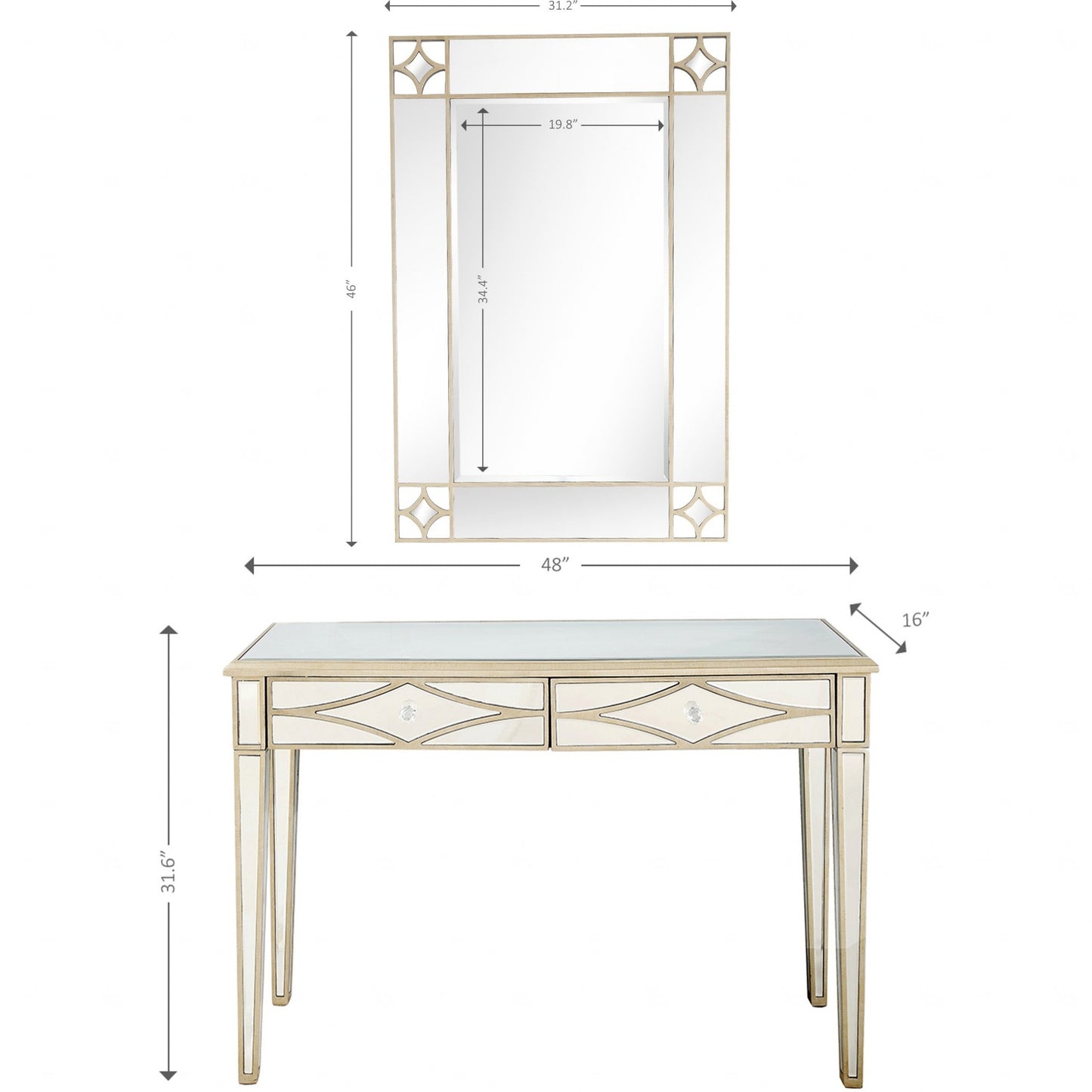 Champagne Finish Mirror and Console Table By Homeroots - 396827 | Console Tables | Modishstore - 3