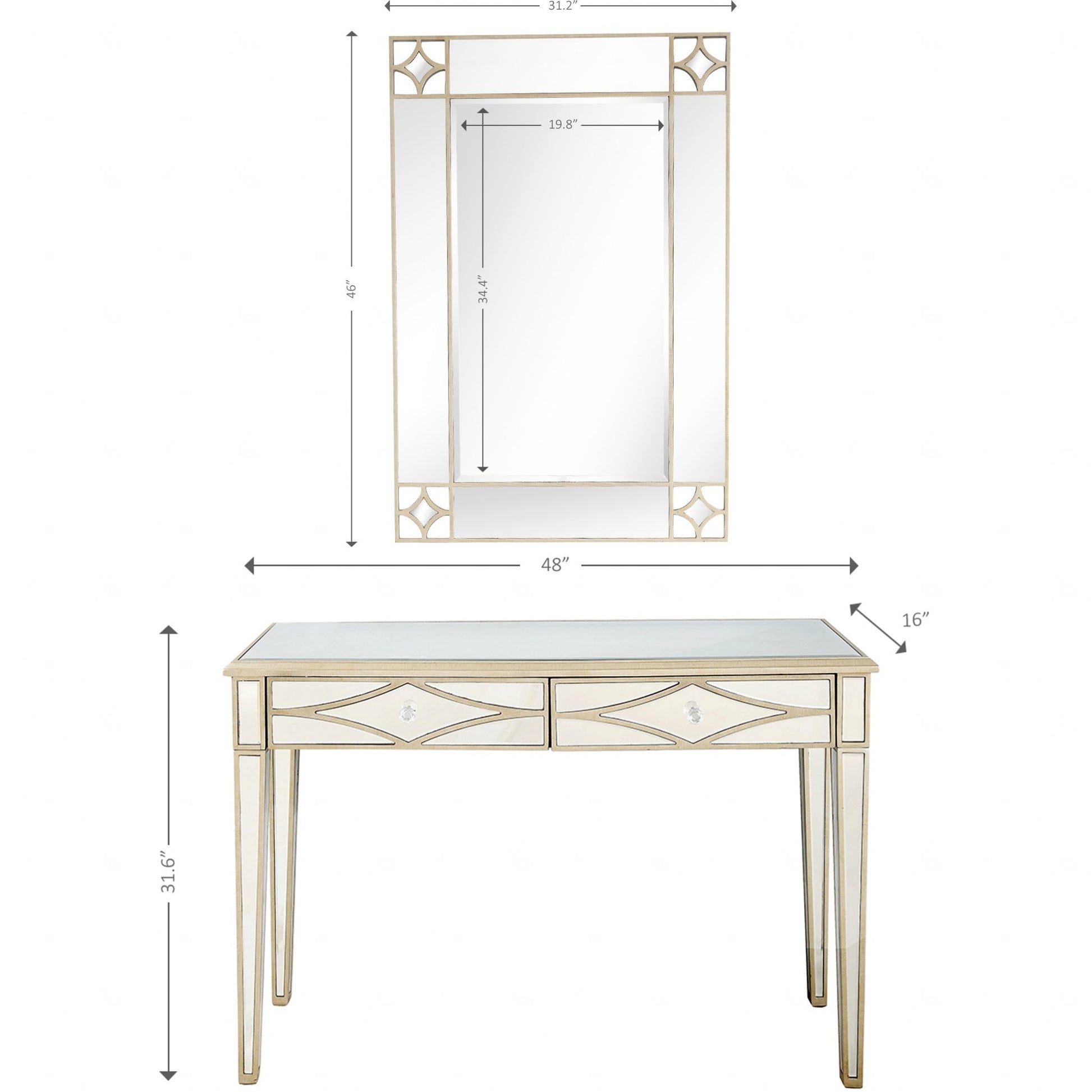 Champagne Finish Mirror and Console Table By Homeroots - 396827 | Console Tables | Modishstore - 3