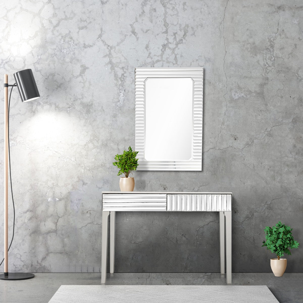 Silver Striped Mirror and Console Table By Homeroots | Console Tables | Modishstore