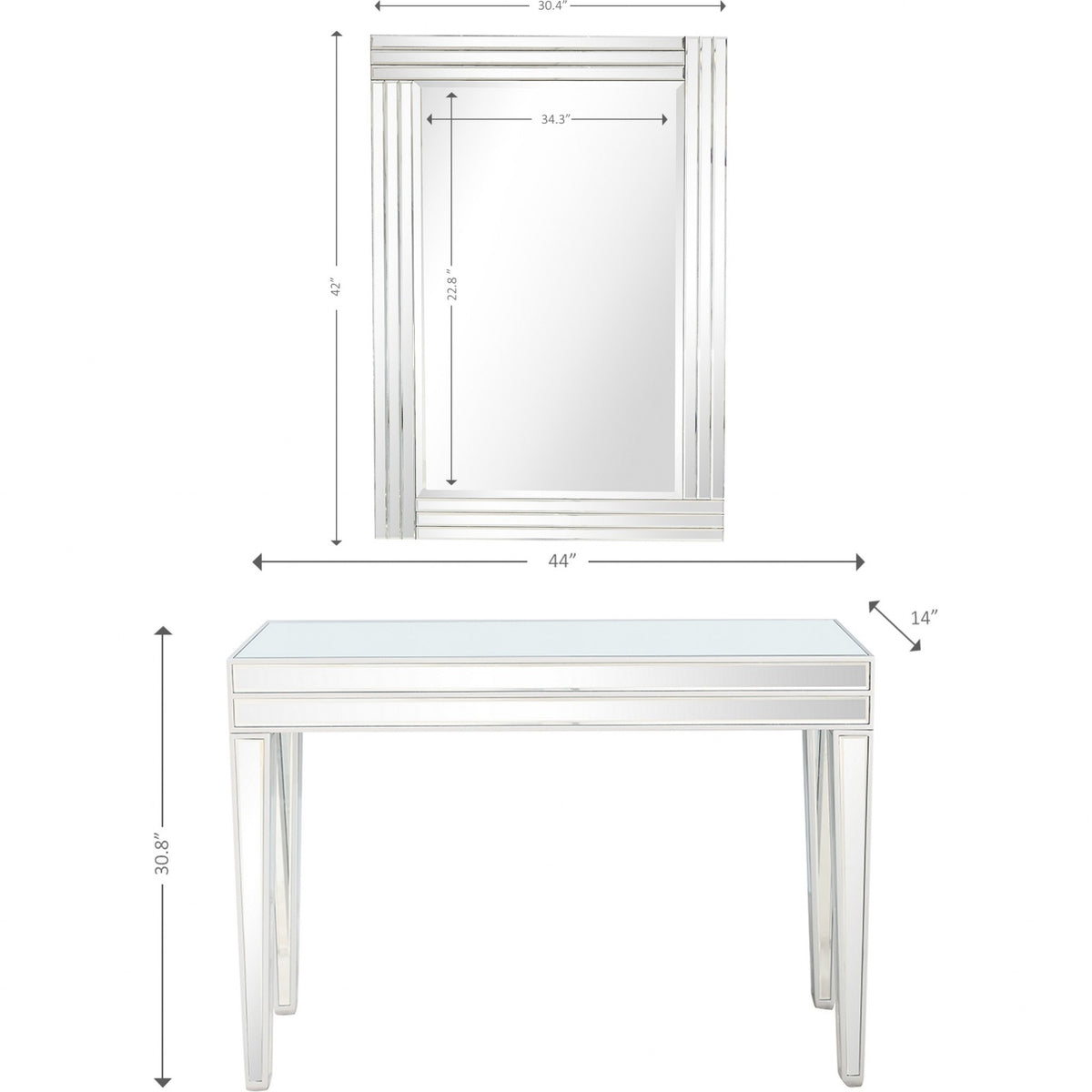 Modern Mirrored Console Table and Mirror Set By Homeroots | Console Tables | Modishstore - 2