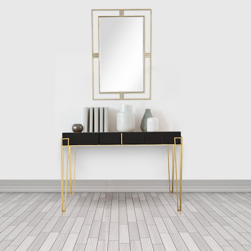 Modern Black and Gold Console Table and Mirror Set By Homeroots | Console Tables | Modishstore - 6
