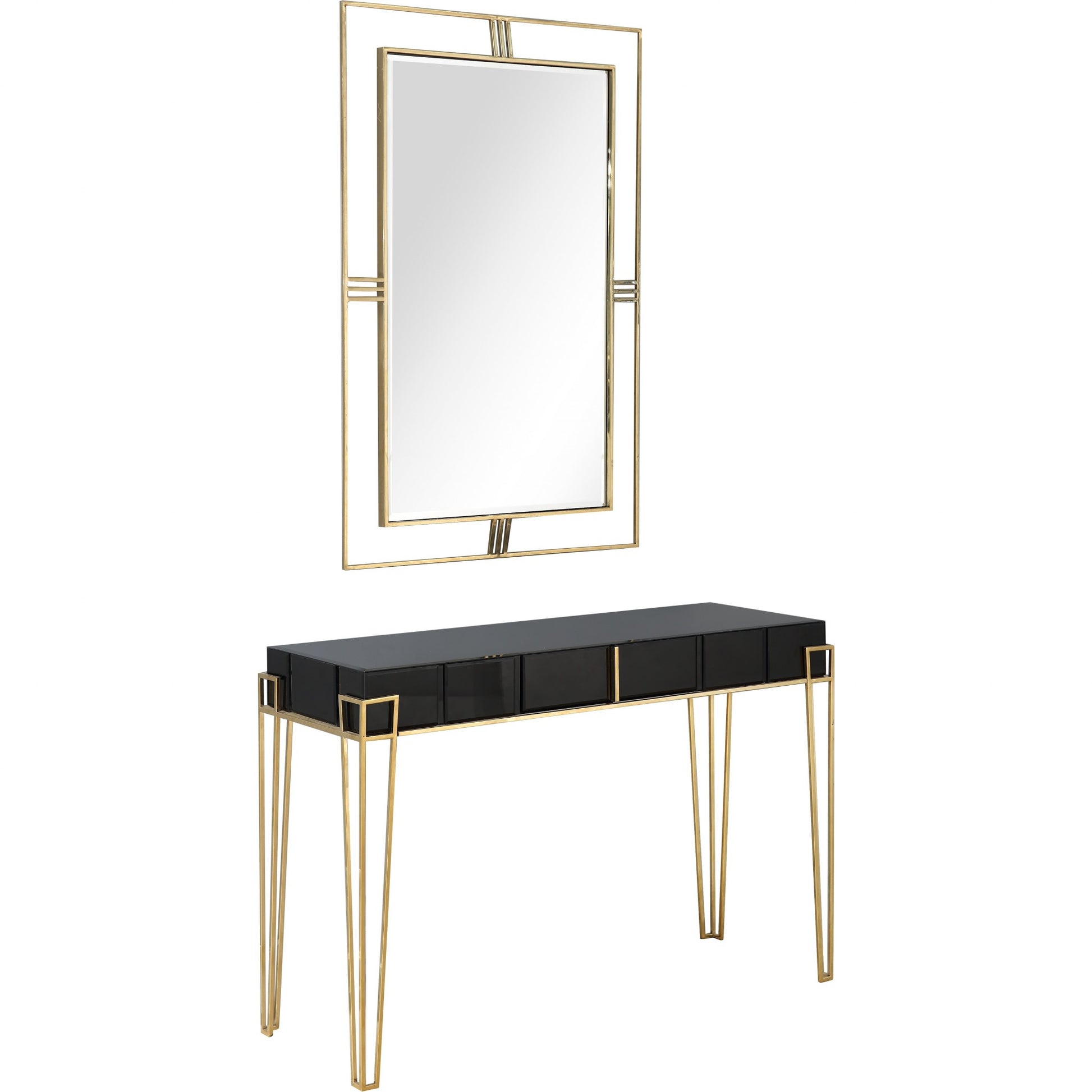 Modern Black and Gold Console Table and Mirror Set By Homeroots | Console Tables | Modishstore - 2