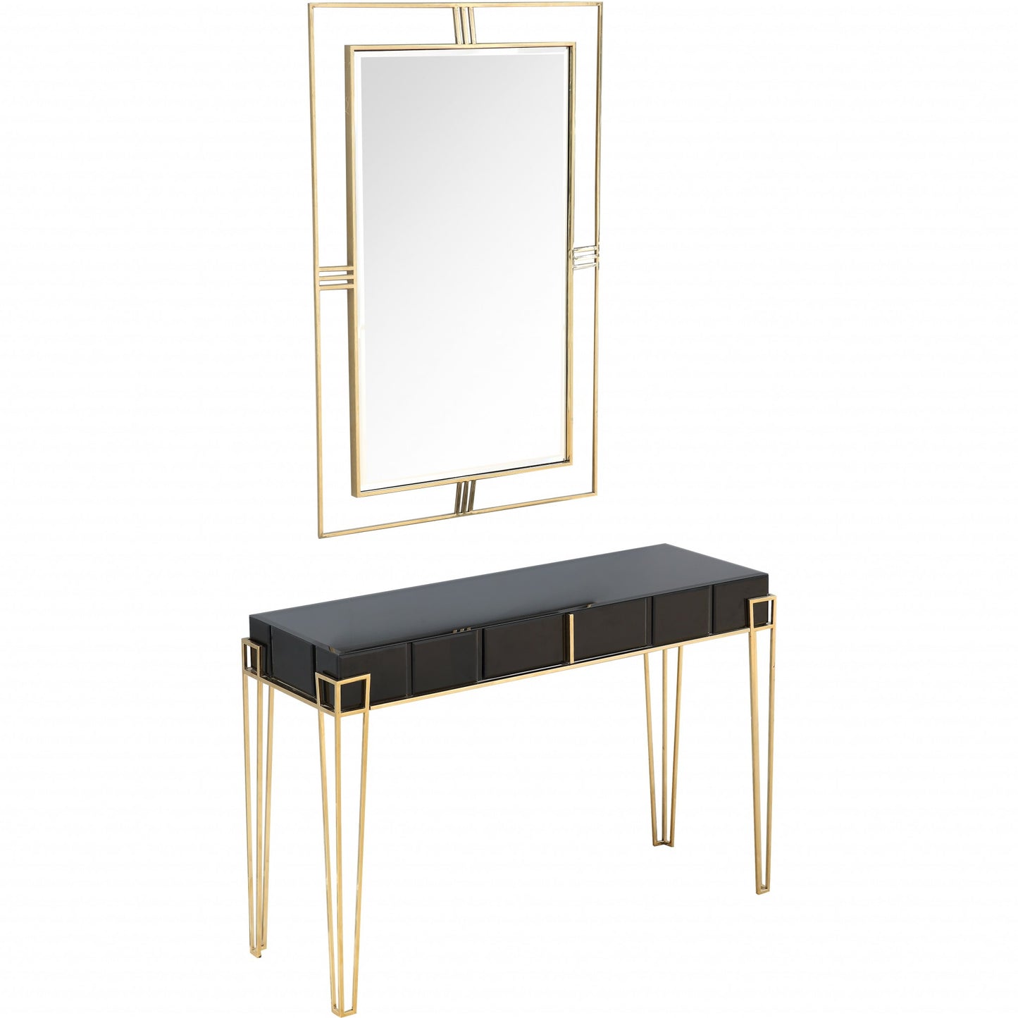 Modern Black and Gold Console Table and Mirror Set By Homeroots | Console Tables | Modishstore - 3